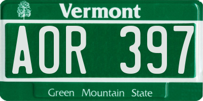 VT license plate AOR397
