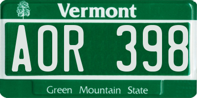 VT license plate AOR398