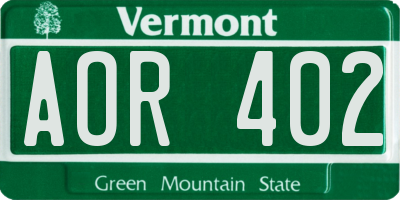 VT license plate AOR402