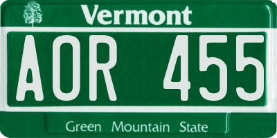 VT license plate AOR455