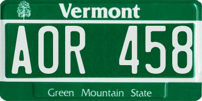 VT license plate AOR458