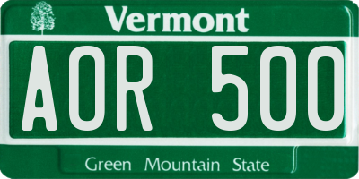 VT license plate AOR500