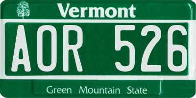 VT license plate AOR526