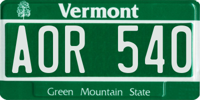 VT license plate AOR540