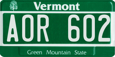 VT license plate AOR602