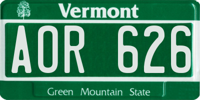 VT license plate AOR626