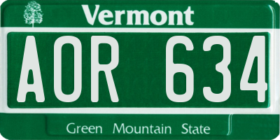 VT license plate AOR634