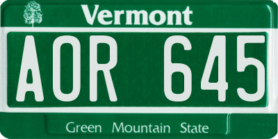 VT license plate AOR645