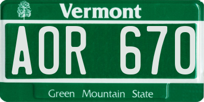 VT license plate AOR670