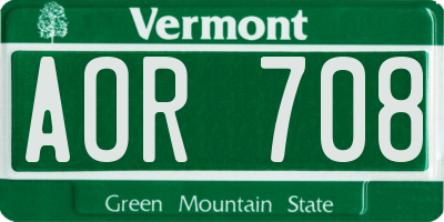 VT license plate AOR708