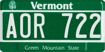VT license plate AOR722