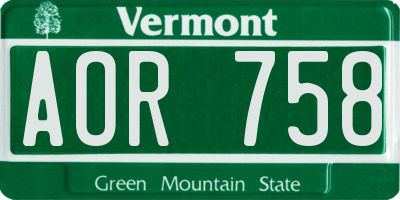 VT license plate AOR758