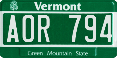 VT license plate AOR794