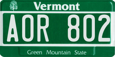 VT license plate AOR802