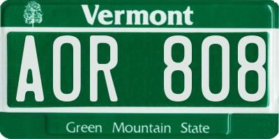 VT license plate AOR808