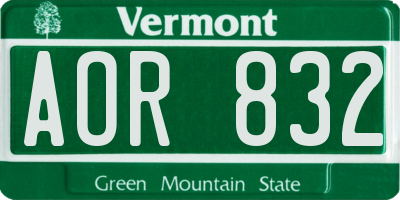 VT license plate AOR832