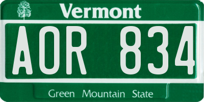 VT license plate AOR834