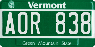 VT license plate AOR838