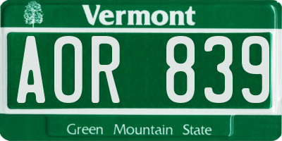 VT license plate AOR839
