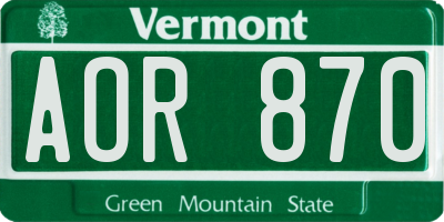 VT license plate AOR870