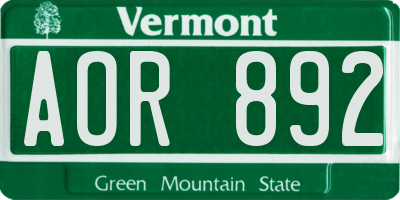 VT license plate AOR892