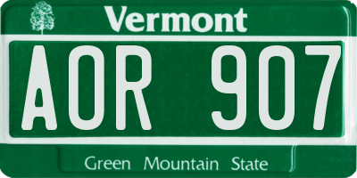 VT license plate AOR907