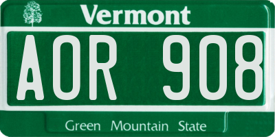 VT license plate AOR908