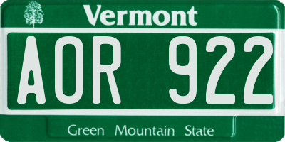 VT license plate AOR922