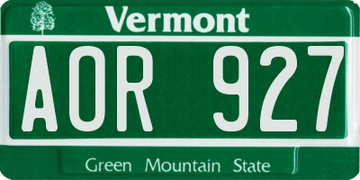 VT license plate AOR927