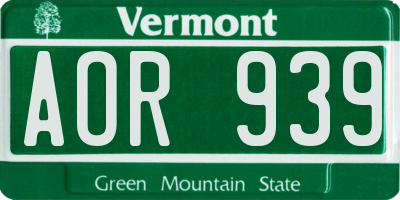 VT license plate AOR939