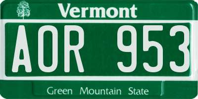 VT license plate AOR953