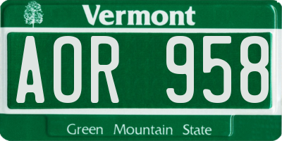 VT license plate AOR958