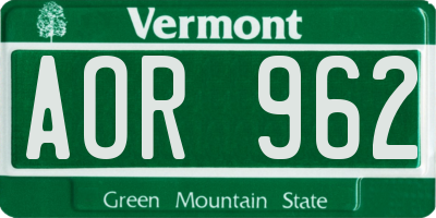 VT license plate AOR962