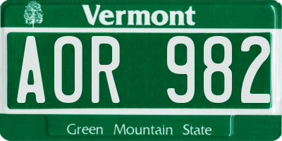 VT license plate AOR982