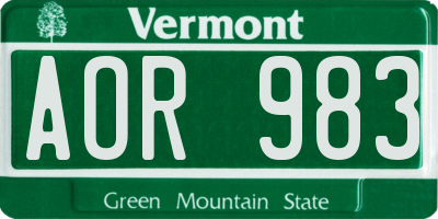 VT license plate AOR983