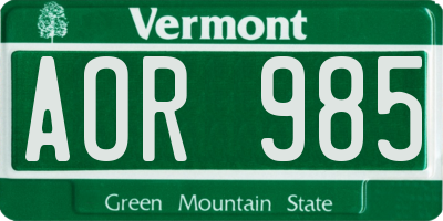 VT license plate AOR985