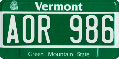 VT license plate AOR986