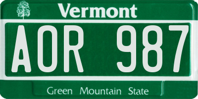 VT license plate AOR987