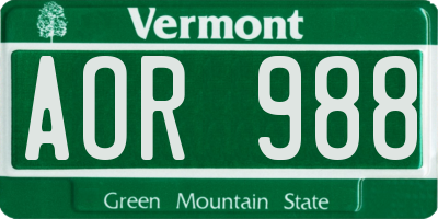 VT license plate AOR988