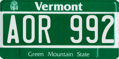 VT license plate AOR992
