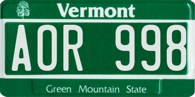 VT license plate AOR998