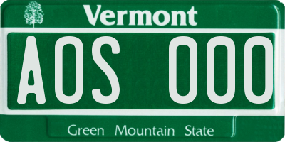 VT license plate AOS000