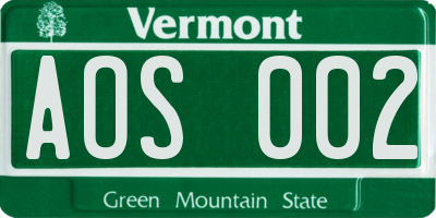 VT license plate AOS002