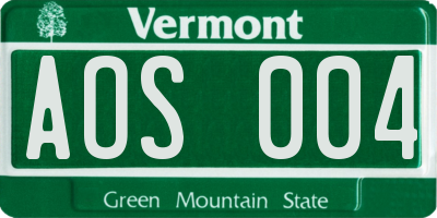 VT license plate AOS004