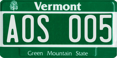 VT license plate AOS005