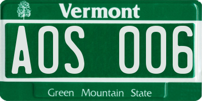 VT license plate AOS006