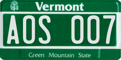 VT license plate AOS007