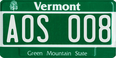 VT license plate AOS008