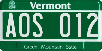 VT license plate AOS012