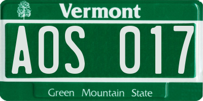 VT license plate AOS017